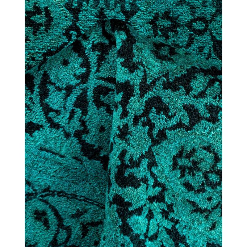 Overton Hand Knotted Wool Vintage Inspired Modern Contemporary Overdyed Green Runner Rug - 2' 7" x 17' 0"