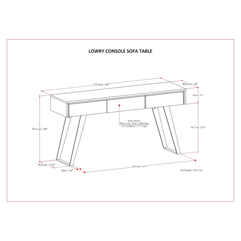 WYNDENHALL Mitchell 60 inch Wide Modern Industrial Console Sofa Table - 60 W x 16 D x 30 H