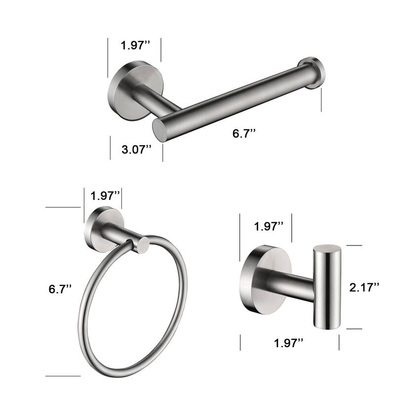 6-Piece Bathroom Hardware Set 23'' Bathroom Towel Bar Toilet Paper Holder Towel Ring Robe Hooks Stainless Steel Accessories Set