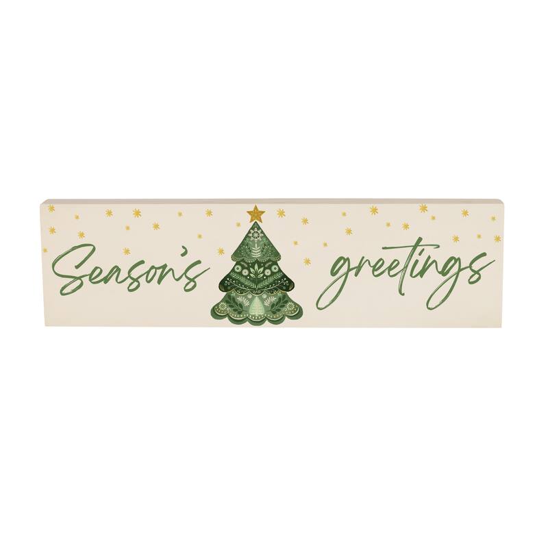 Shades of Green Mantel Sign - "Seasons Greetings" - 18" x 5" - Multicolor