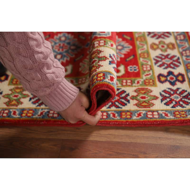 Traditional Geometric Red Kazak Foyer Rug Handmade Wool Carpet - 2'0" x 3'0"