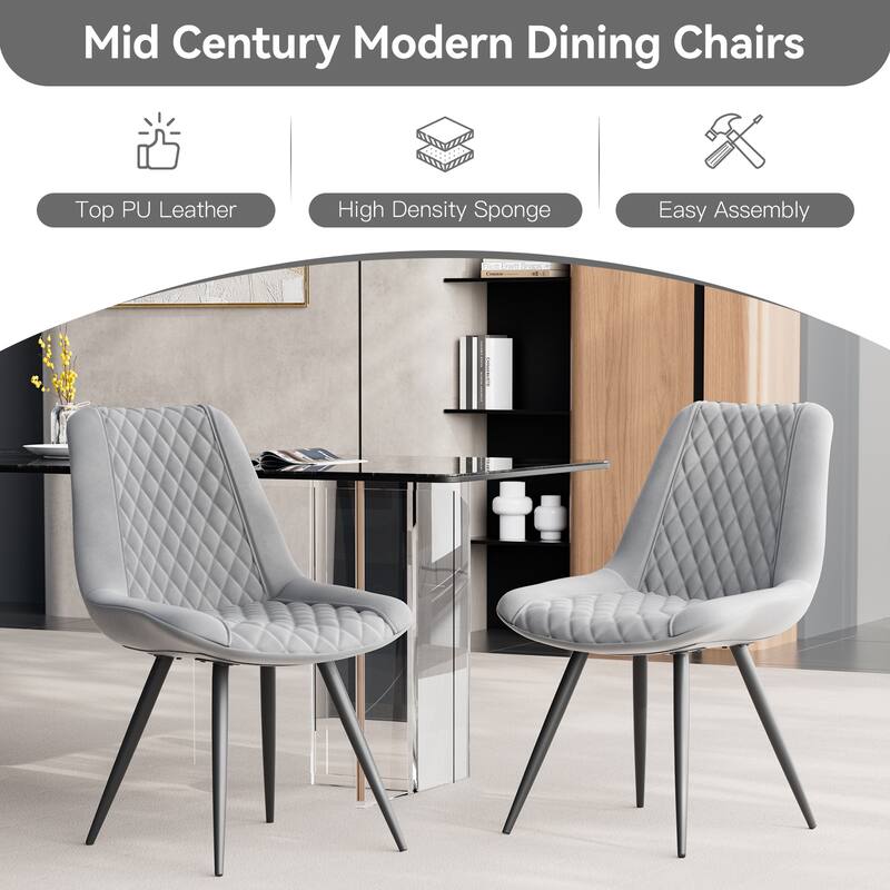 Modern Dining Chairs Set of 2, Top PU Leather Upholstered Dining Room Chairs with Metal Legs, Ergonomic Kitchen Chairs