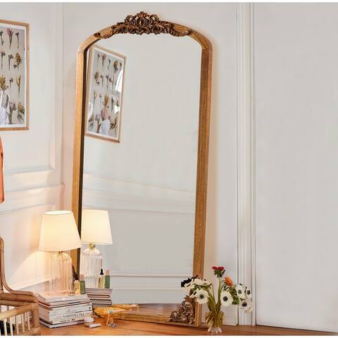 Carved Solid Wood Arched Full Length Wall Mirror Antique Mirror