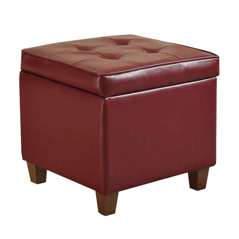 Porch & Den Bittern Tufted Square Dark Red Leatherette Storage Ottoman