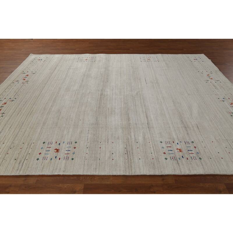 Hand Knotted Oriental 100% Wool Carpet Tribal Tribal Beige & Ivories Gabbeh Area Rug - 9' 11'' X 8' 1''