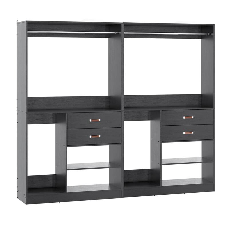 Set of 2 Freestanding Closet Organizer with Hanging Rods and Drawers, Closet System for Walk-in Closet