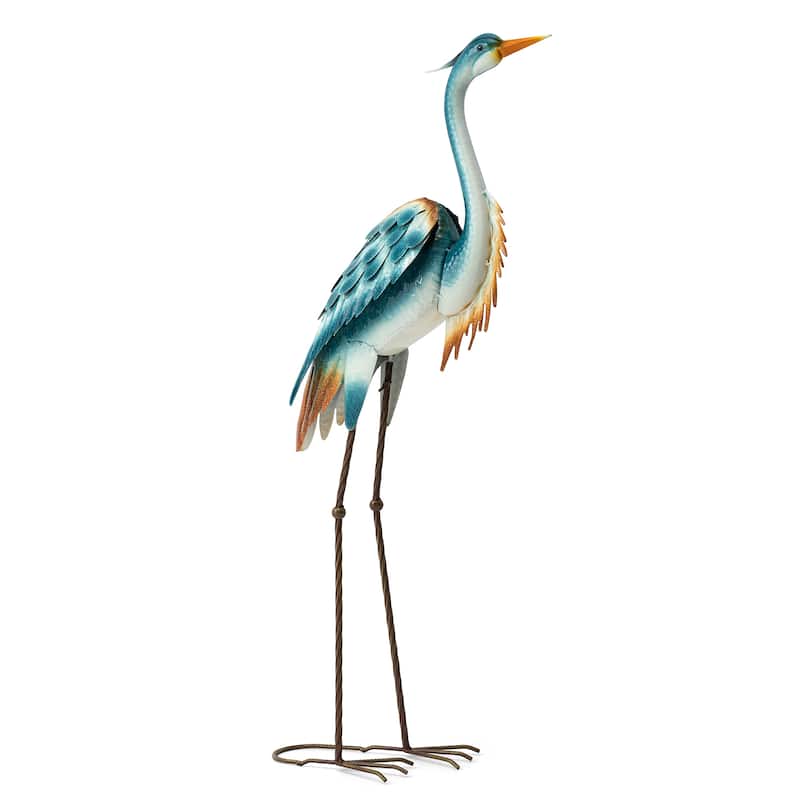 Glitzhome Metal Standing Crane Flamingo Garden Statue with Stakes Yard Art Sculpture Porch Decor