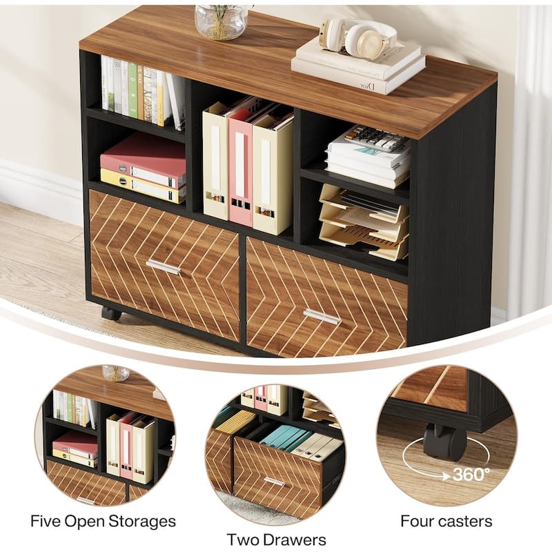 2-Drawer Wood Mobile File Cabinet Holds Letter Size Files with Shelves, Home Office Printer Stand
