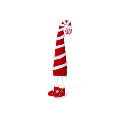 Whimsical Candy Cane Hat Christmas Figure, 13" Tall - Red, White