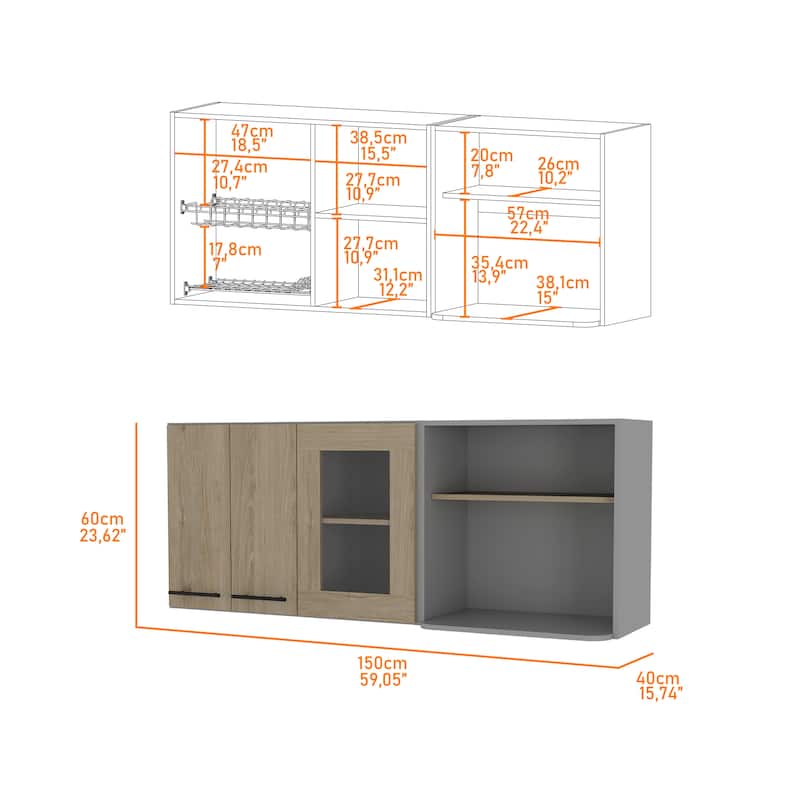 Devoux 3-Door 2-Shelf Wall Cabinet Light Pine