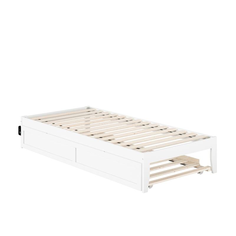 Twin XL Bed with Drawer & USB Charger - Walnut Finish, Sleek Design, Slat Kit Included