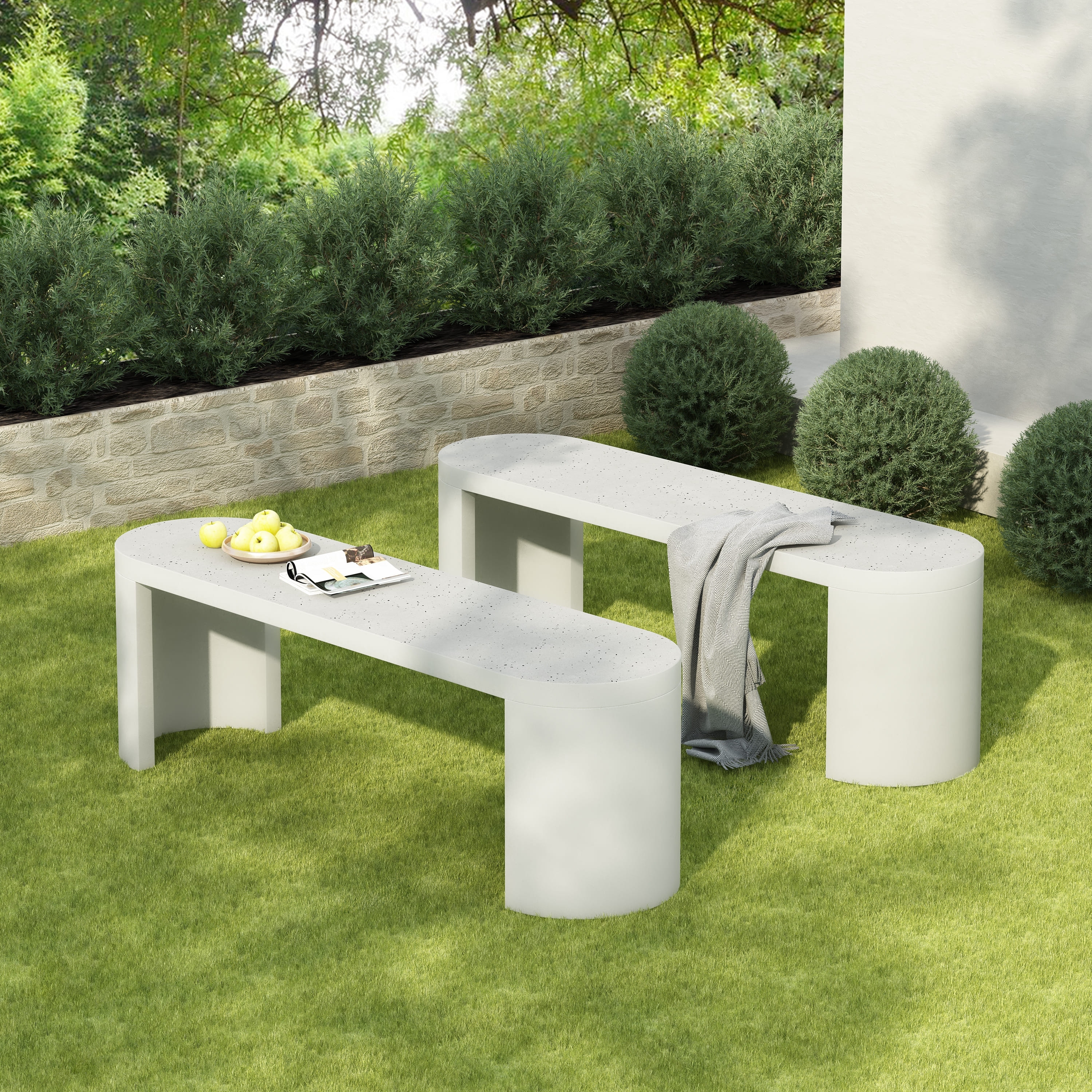 Christopher Knight Home - Lior Outdoor Terrazzo White Concrete Dining Bench