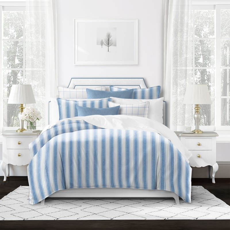 Denim Stripes Blue/Ivory Comforter Set Twin