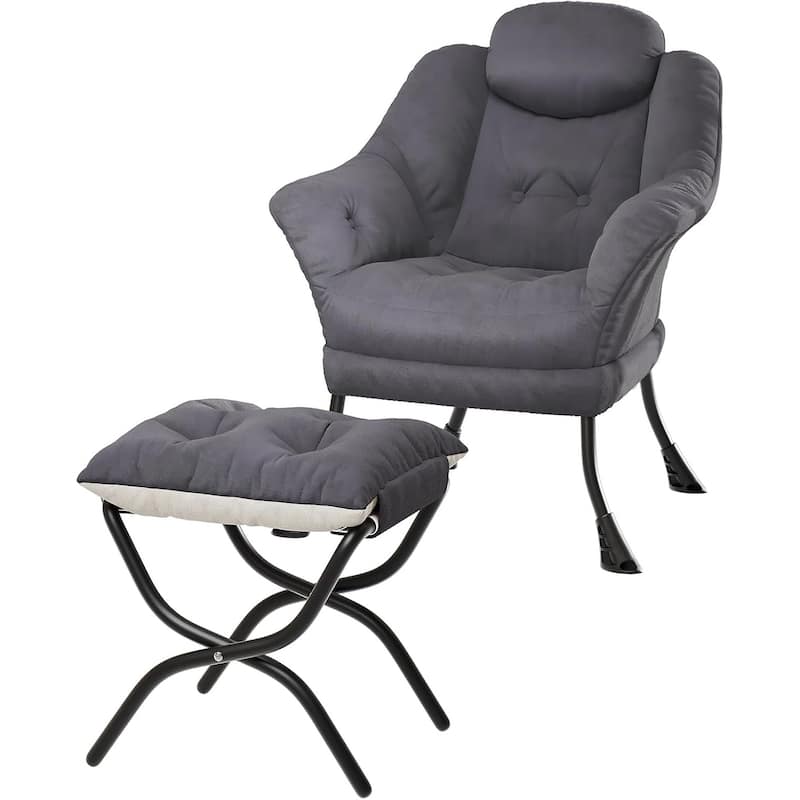 Lazy Chair, Ergonomic Reading Armchair Foldable Footrest, Modern Lounge Chair Removable Washable Cover - Gray