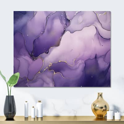 Designart "Purple and Gold Marble Ink Clouds IX" Fractals Metal Wall Art Living Room