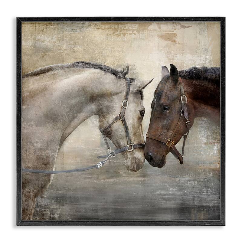 Stupell Horse Couple Textured Farm Animal Photograph,12x12,, 12x12, Framed Wall Art - 17 x 17 - Black