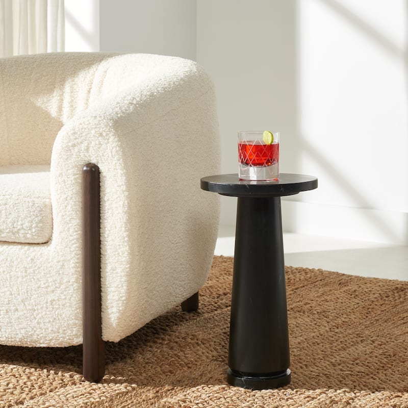 SAFAVIEH Couture Valentia Round Marble Accent Table - 10" W x 10" D x 18" H - Black