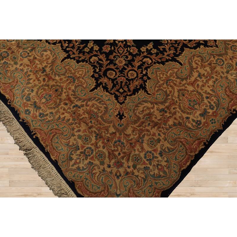 9x11'10'' Hand Knotted Wool Navy 250 KPSI Kerman Vintage pristine Geometric Rug - 9' x 11' 10''