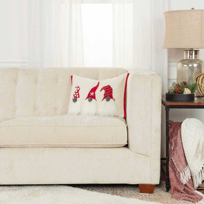 Rizzy Home Gnome Embroidered Holiday Throw Pillow