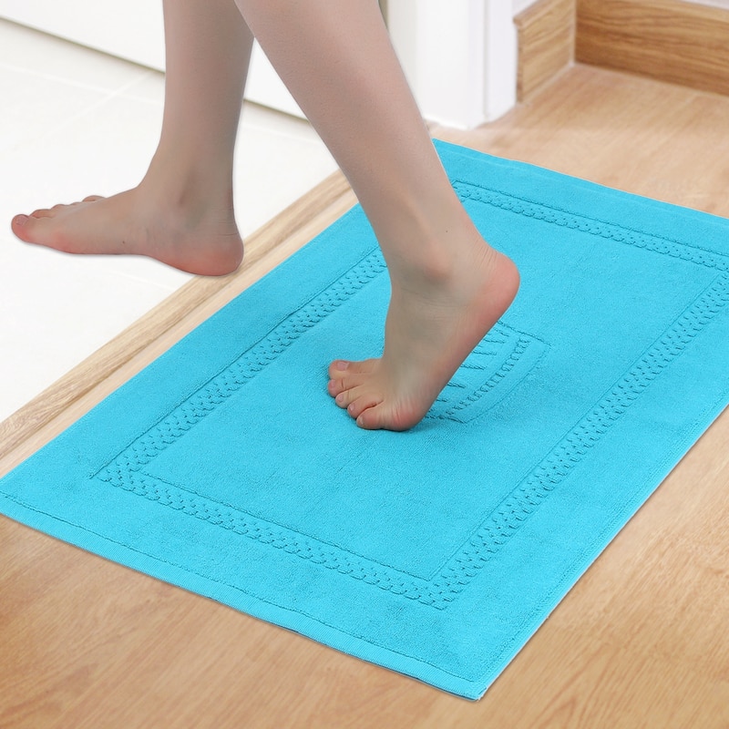 Absorbent Bath Rugs Reversible Cotton Spa Quick Dry Non Slip Bathroom Mat Home Necessities Hotel - Blue