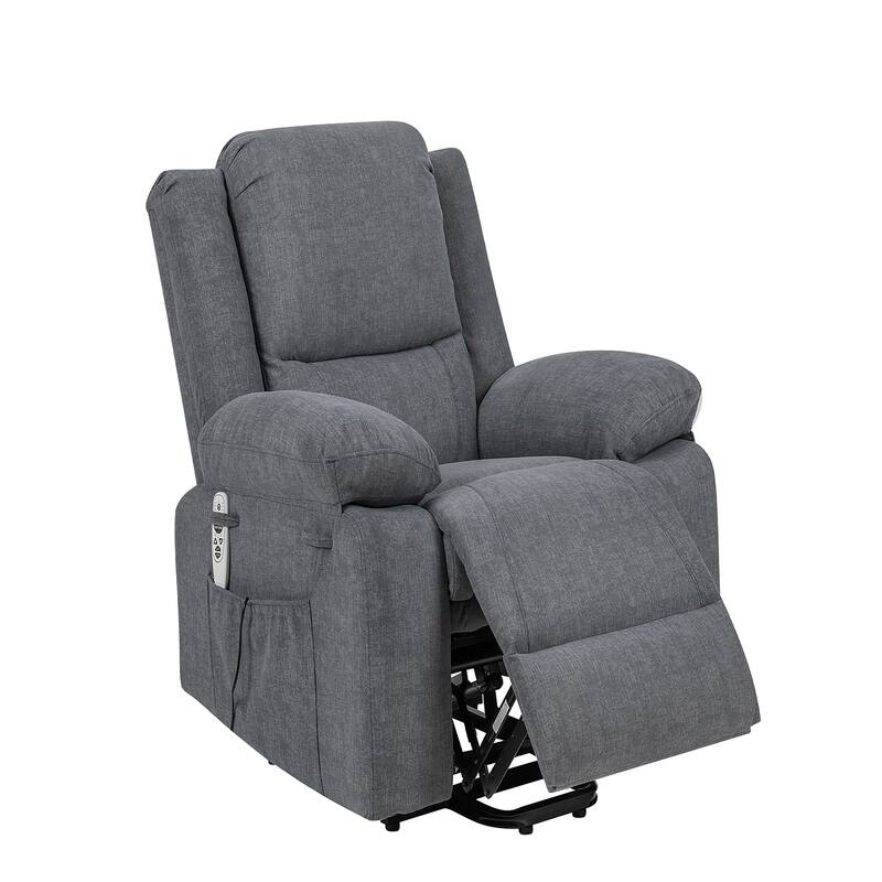 Electric Power Lift Recliner Chair with Massage and Heat for Elderly, Extended Footrest, USB Ports, Fabric
