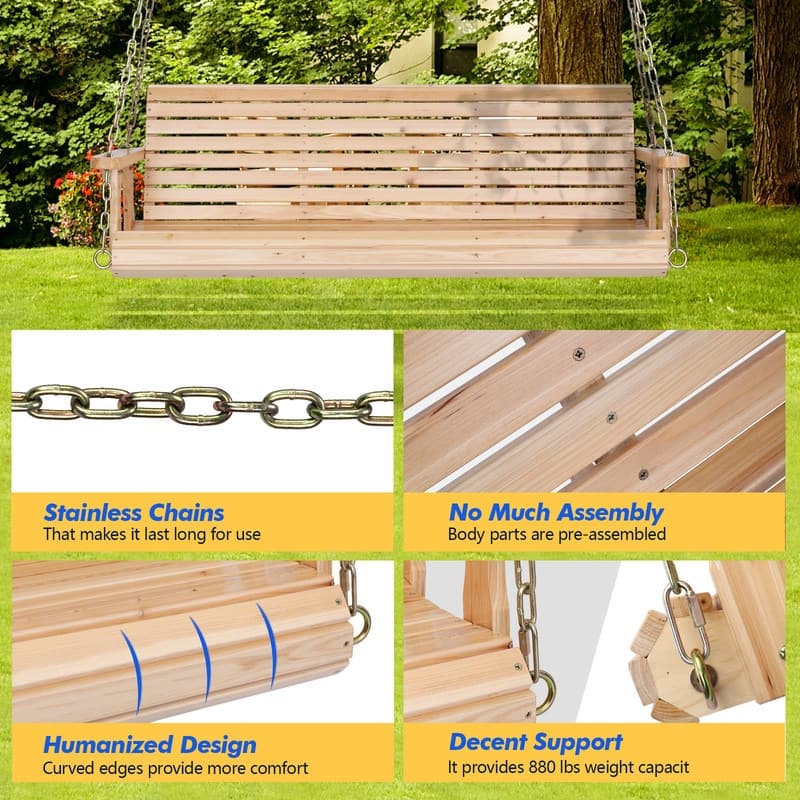 3-person Wood Porch Swing