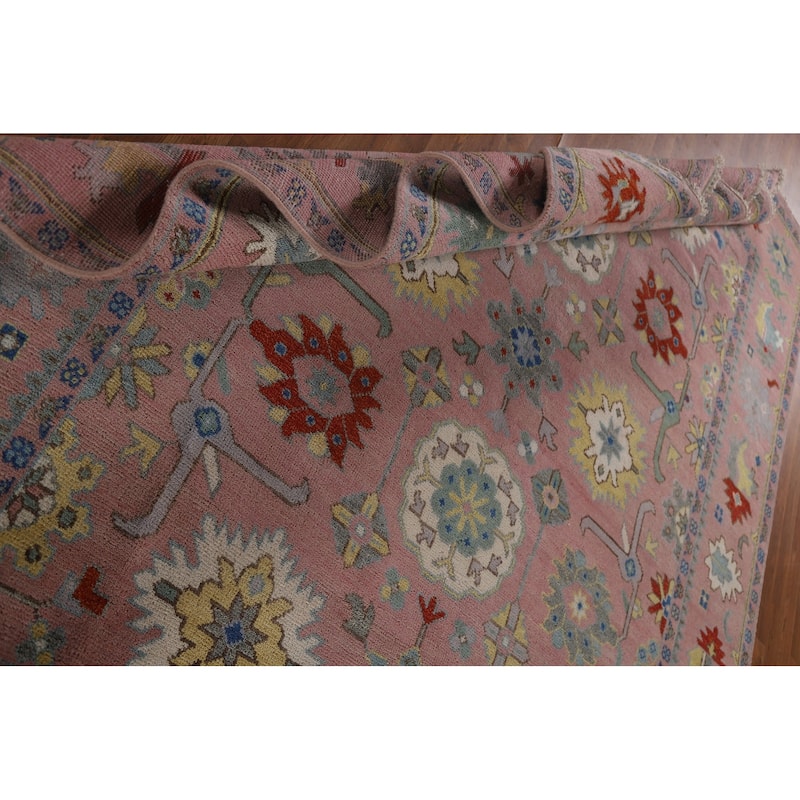All-Over Pink Oushak Oriental Area Rug Handmade Wool Carpet - 8'1"x 9'11"