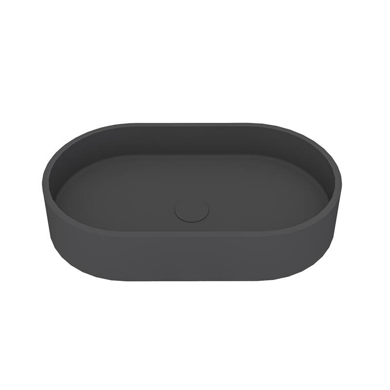CASAINC Concrete Vessel Sink Oval Bathroom Sink Art Basin with the Same Color Drainer - Black Earth
