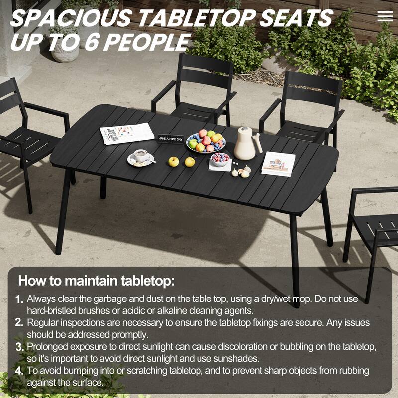 Outdoor Patio Dining Table Rectangular Aluminum Outdoor Table for 6/8/10 Person