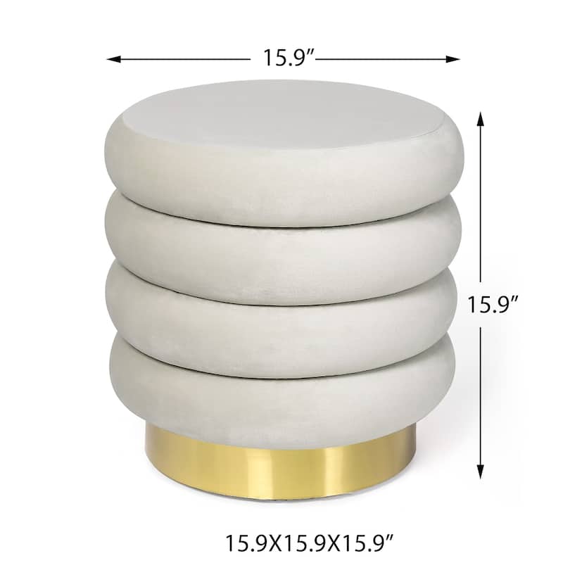 Adeco Round Storage Ottoman with Removable Lid, Vanity Velvet Footrest