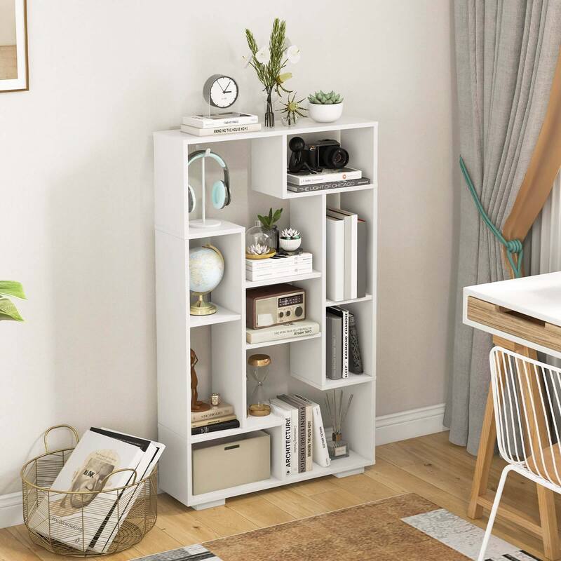 Costway 2 PCS 47" Tall Bookshelf Modern Geometric Bookcase with Open - See Details