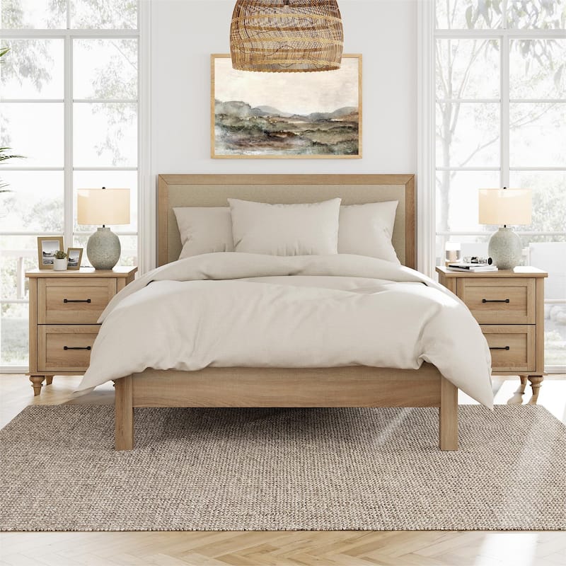 Nightstand with Charging Station, 2-Drawer End Table for Bedroom