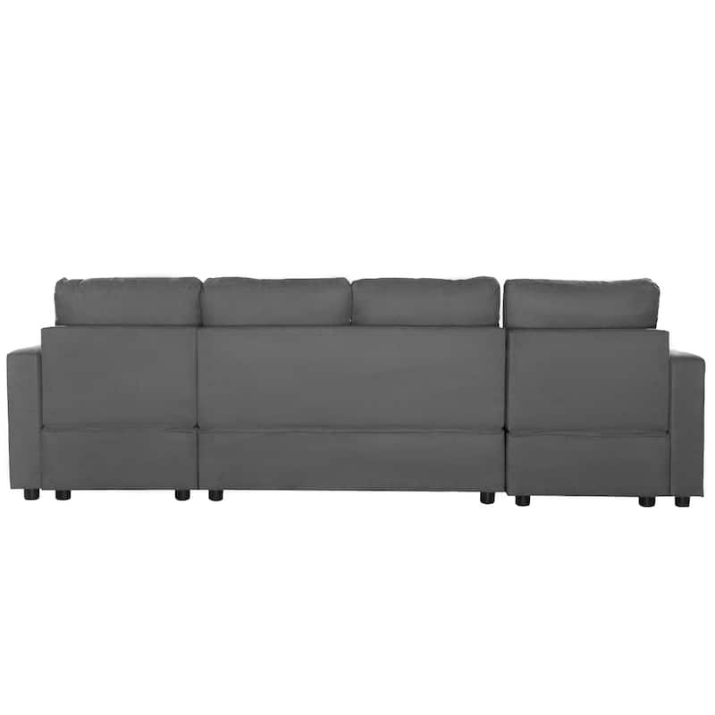 103.9" Sectional Sofa Convertible Sectional Sofa, U-shaped Sofa with Two Storage Chaise Lounges and Four USB Ports