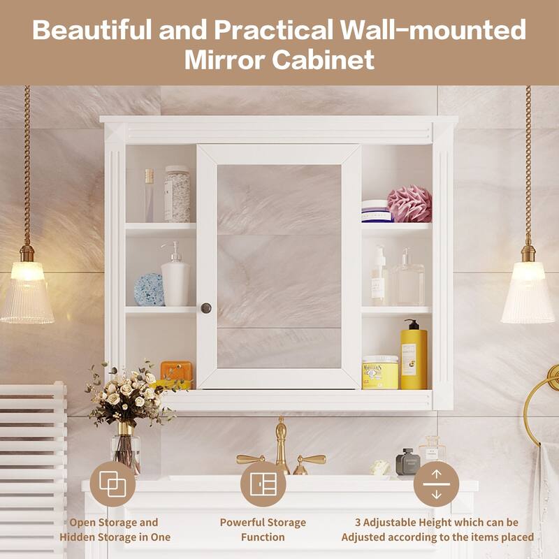36'' Bathroom Vanity with Top Sink, Freestanding Vanity Set with Mirror Cabinet