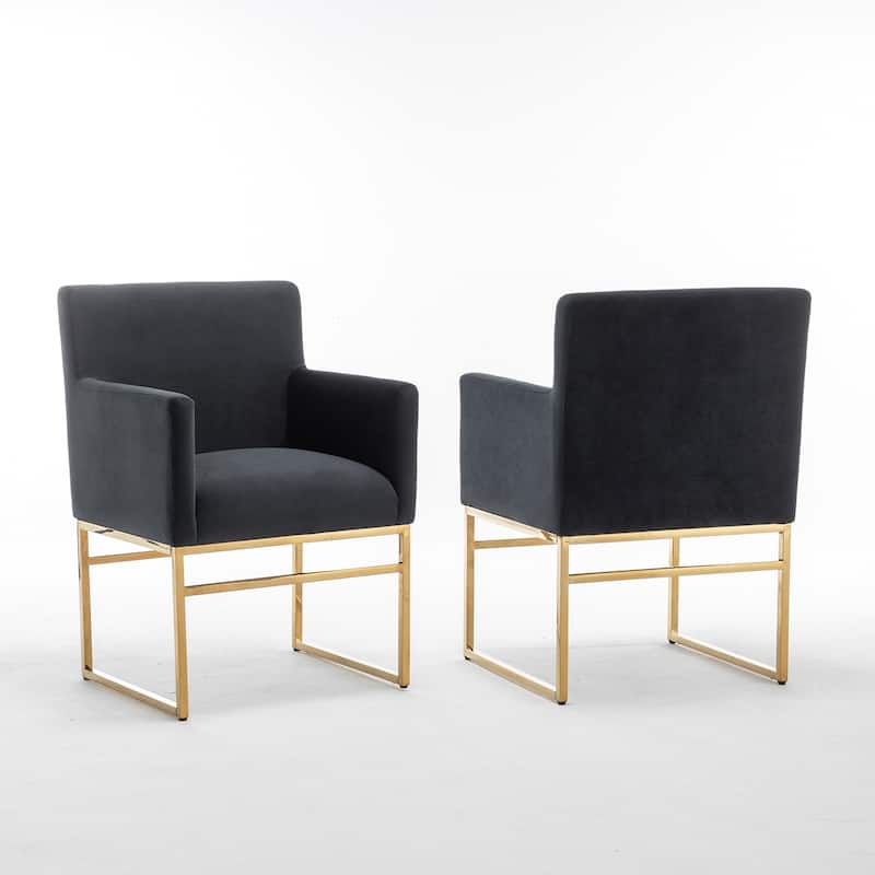 SEYNAR Modern Velvet Accent Arm Dining Chair Set of 2 with Metal Legs