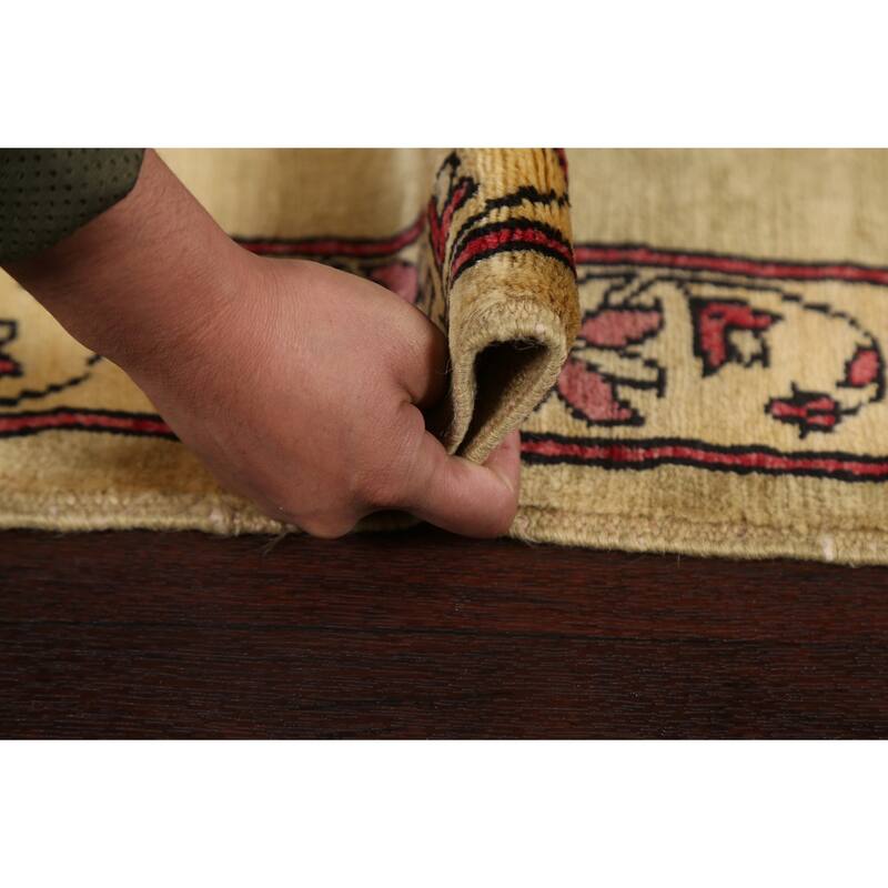 Geometric Oriental Wool Gabbeh Kashkoli Area Rug Hand-knotted Carpet - 1'11" x 2'6"