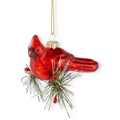 Vintage Red Cardinal Glass Ornament for Christmas Tree 2.75" L x 3.5" W x 4" H - Dust Clean