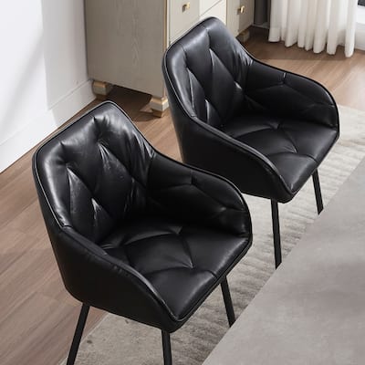 Dining Chairs Set Of 2, Upholstered Kitchen Chairs With Comfortable Seat, Faux Leather Vintage Chairs With Armrests