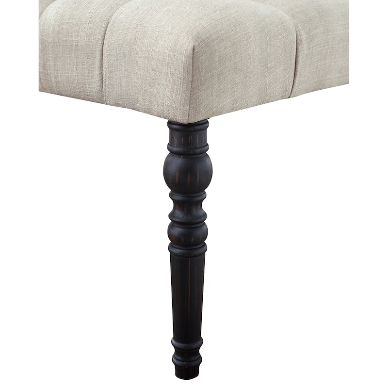 Leviton Fabric Tufted Turned Leg Dining Bench