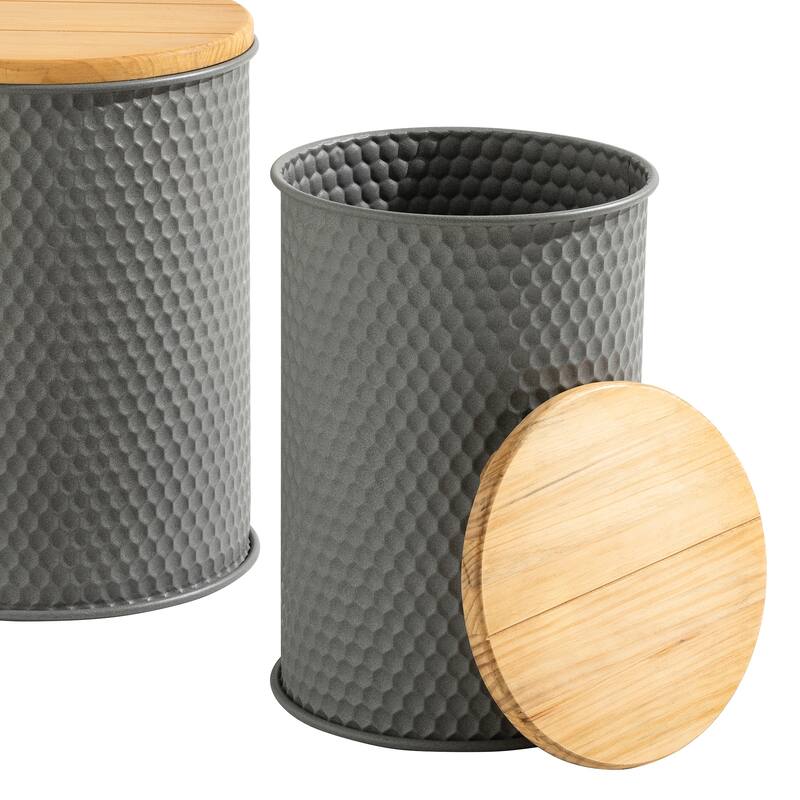 Glitzhome Set of 2 Modern Gray Honeycomb End Table Storage Ottoman
