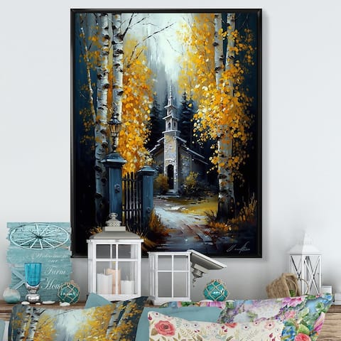 Designart "Church In Forest In Autumn III" Spiritual Framed Canvas Art Print