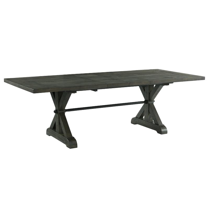 Rectangular Extension Dining Table - 96" Gray Wood Pedestal Table - Rustic Farmhouse Style - 96