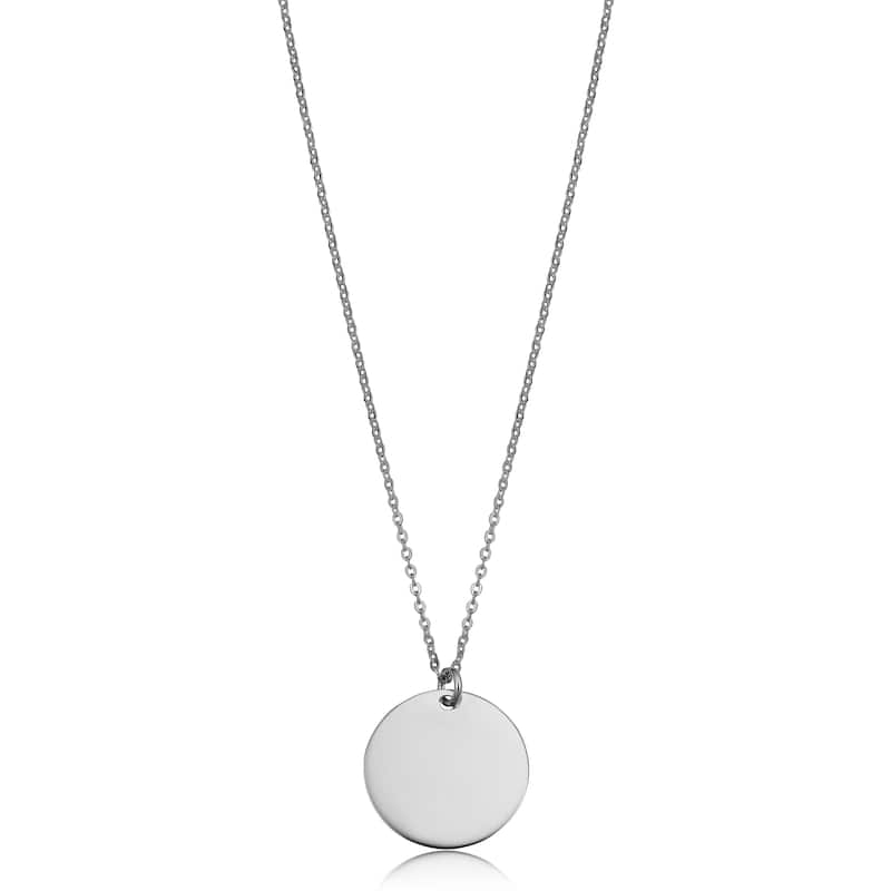 14k Gold High Polish Round Disc Adjustable Necklace (10 millimeters) - white gold