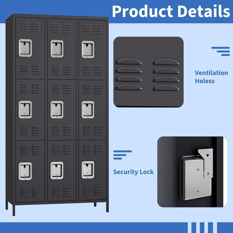 9 Doors Employee Lockers for Office, Metal Sorage Locker Combination, Lockable Employees Metal Locker with Door