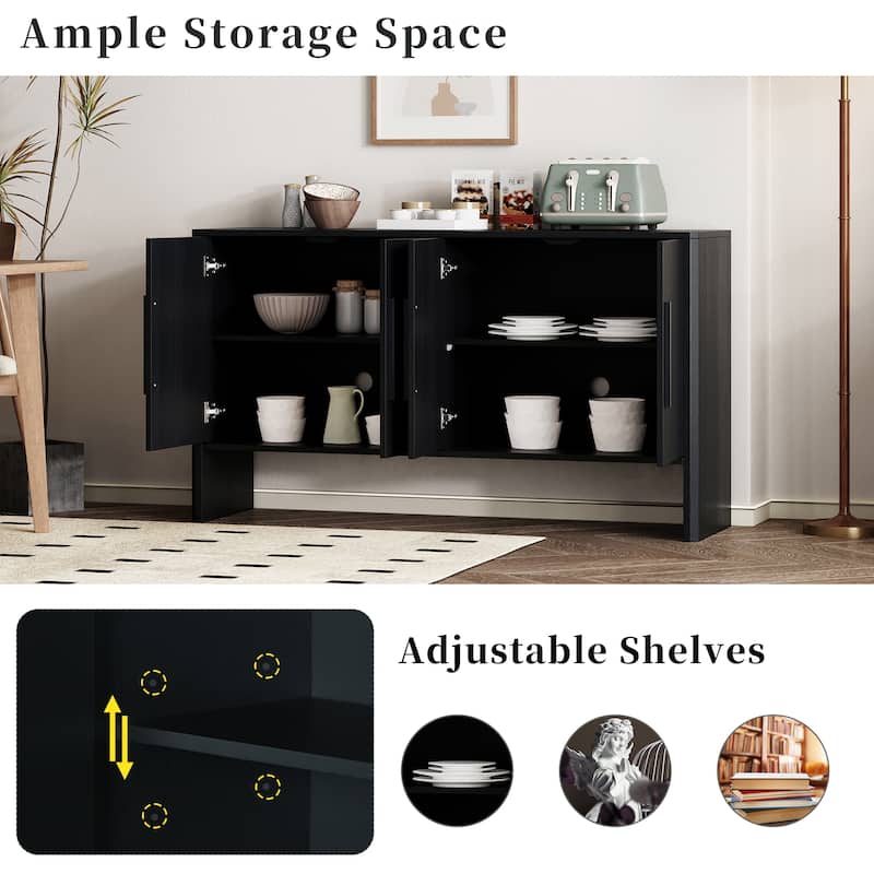 4-Door Wood Sideboard Buffet Cabinet with Adjustable Shelves & Long Handles