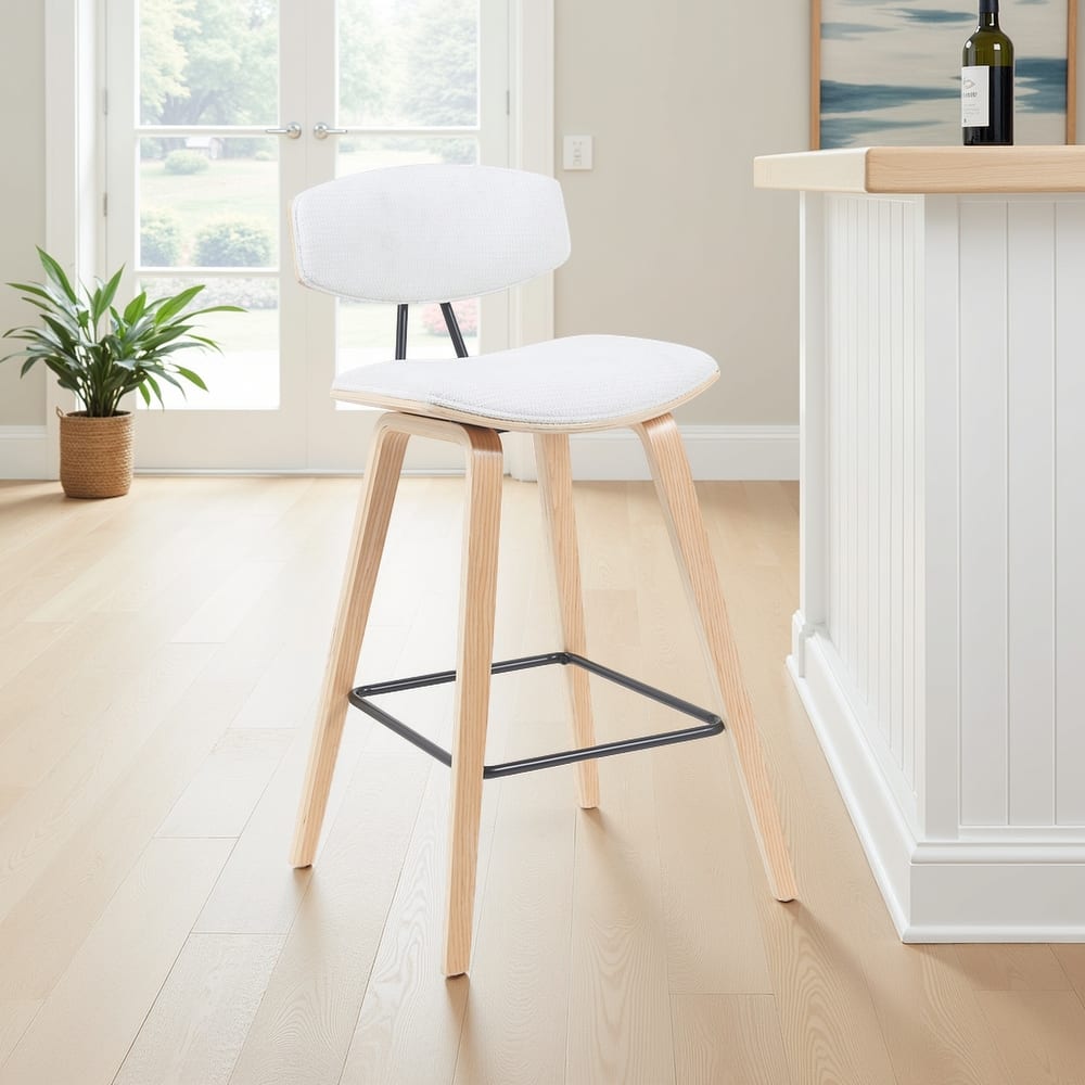 Fox Mid-Century Bar Stool, Upholstered Counter Height Chair with Bentwood Legs