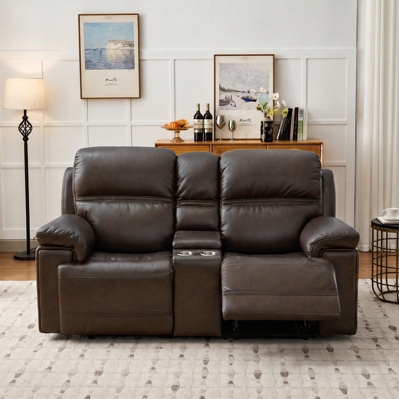 43.5" Leather Dual Power Reclining Loveseat with Zero Gravity Console and USB and USB‑C Charging Ports