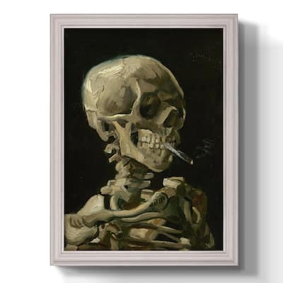 Skull of a Skeleton with Burning Cigarette Premium Framed Canvas- Ready to Hang