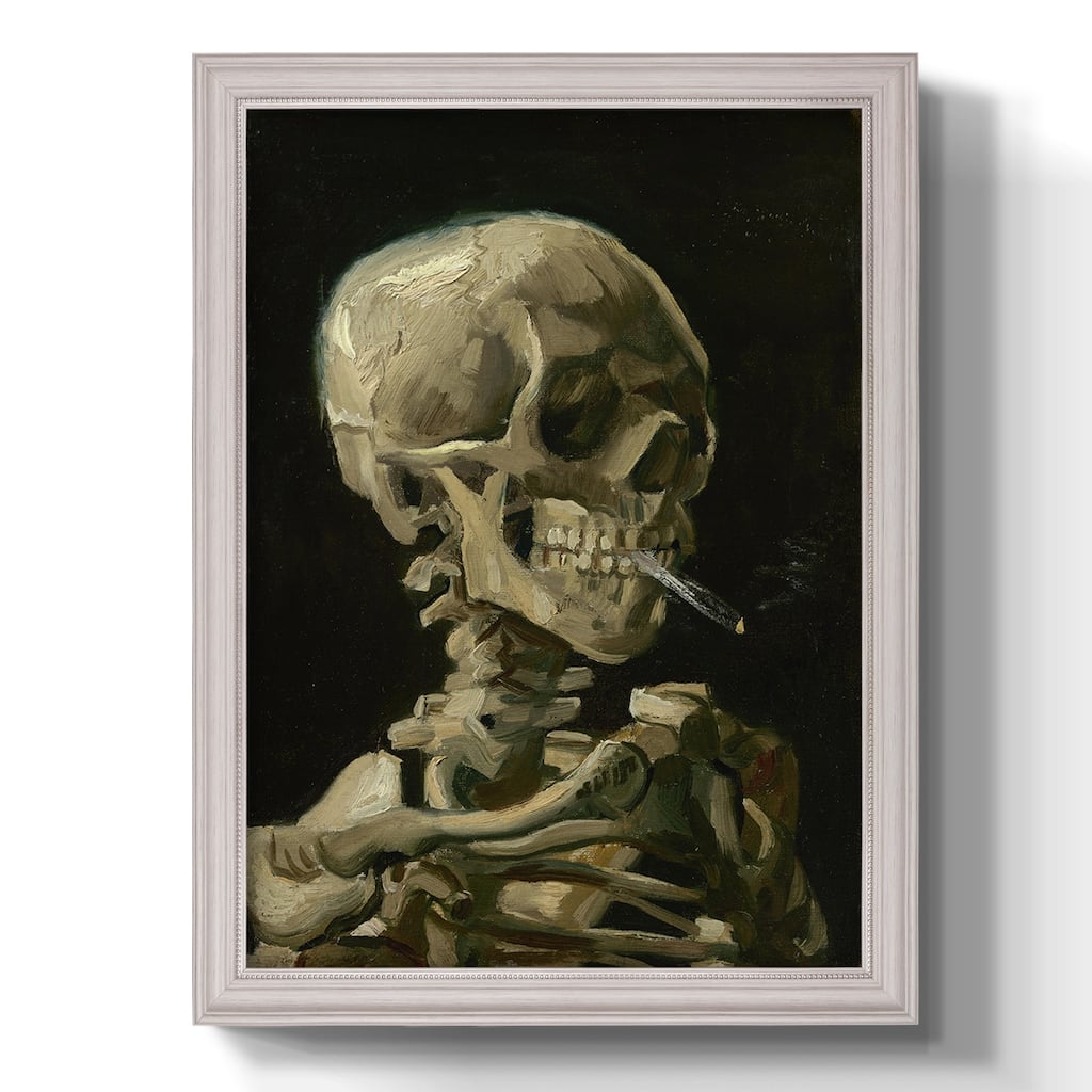 Skull of a Skeleton with Burning Cigarette Premium Framed Canvas- Ready to Hang