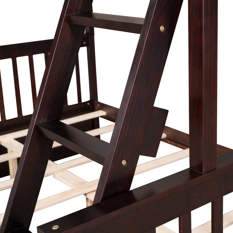 Twin-Over-Full Bunk Bed with Ladders and Two Storage Drawers in Espresso